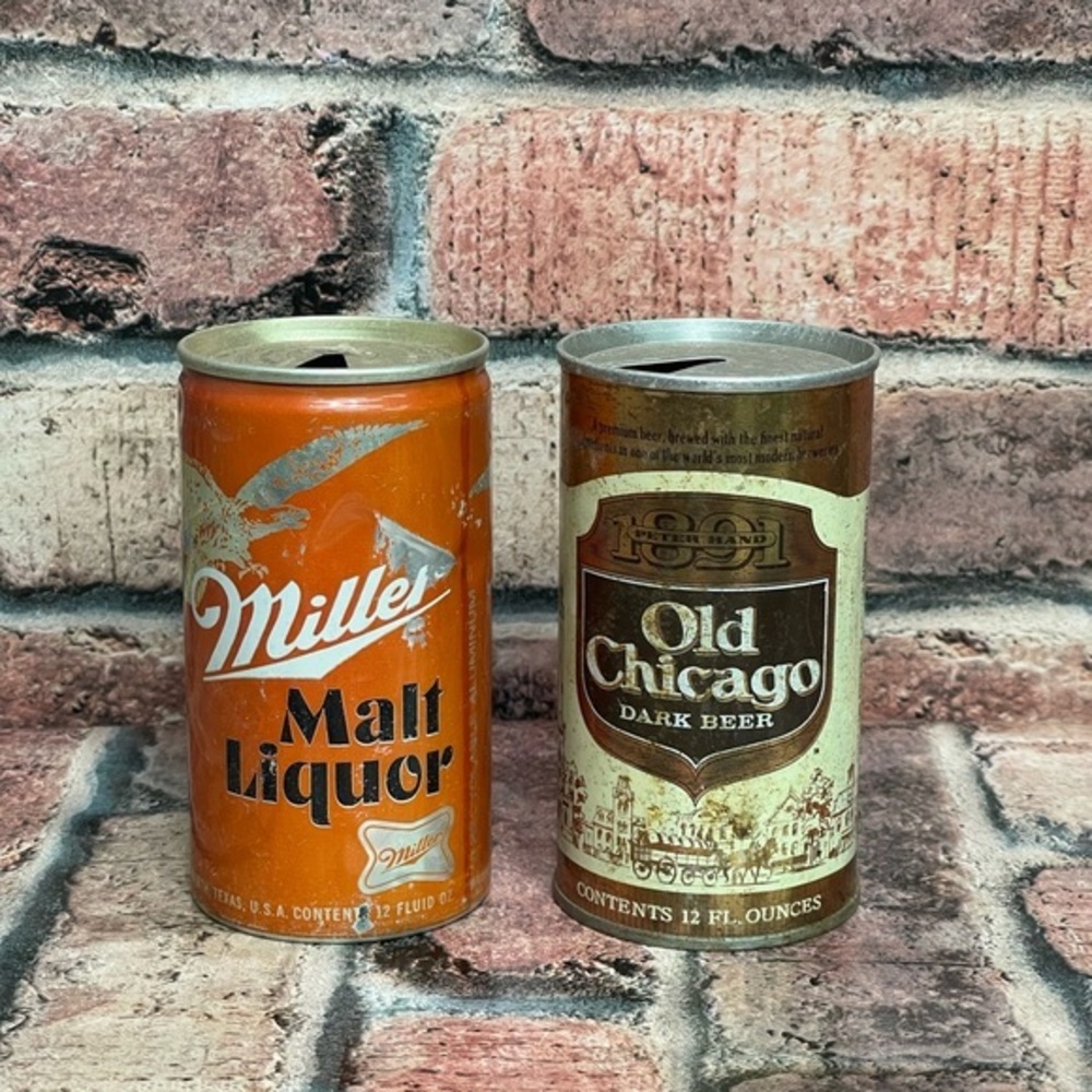 Vintage 70’s Miller and Old Chicago beer cans